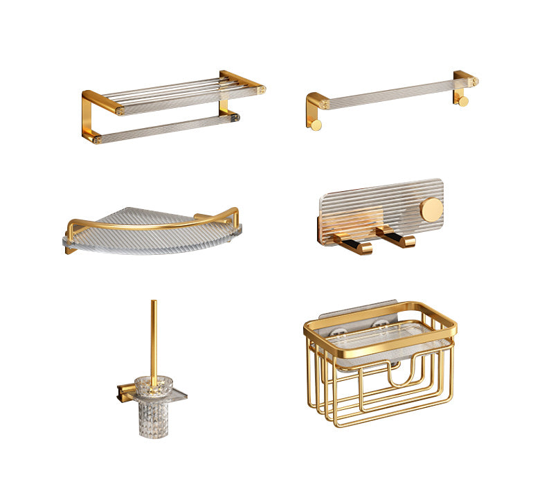 Modern Golden Bathroom Accessories Single Piece or in Set with Bathroom Shelf