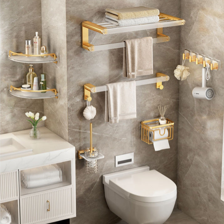 Modern Golden Bathroom Accessories Single Piece or in Set with Bathroom Shelf