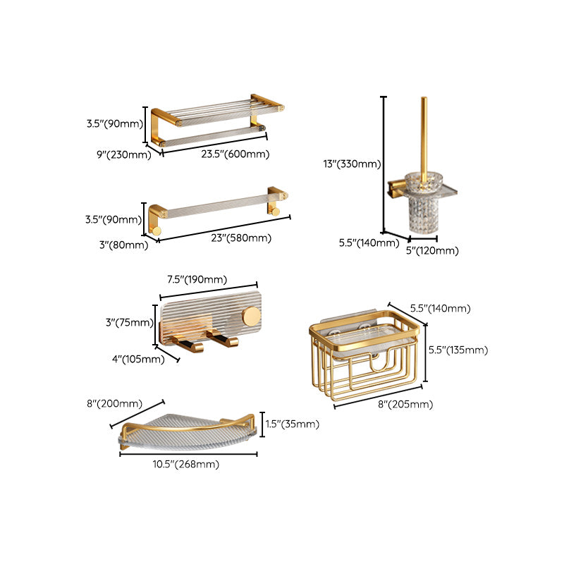 Modern Golden Bathroom Accessories Single Piece or in Set with Bathroom Shelf