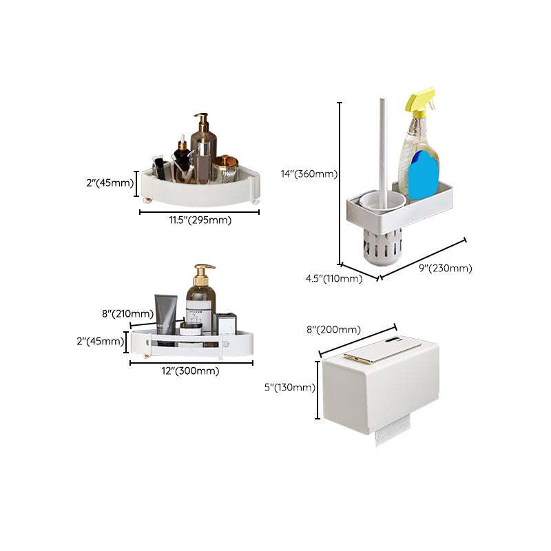 Modern bathroom accessory set in white with bath shelf/towel bar/bath towel hooks
