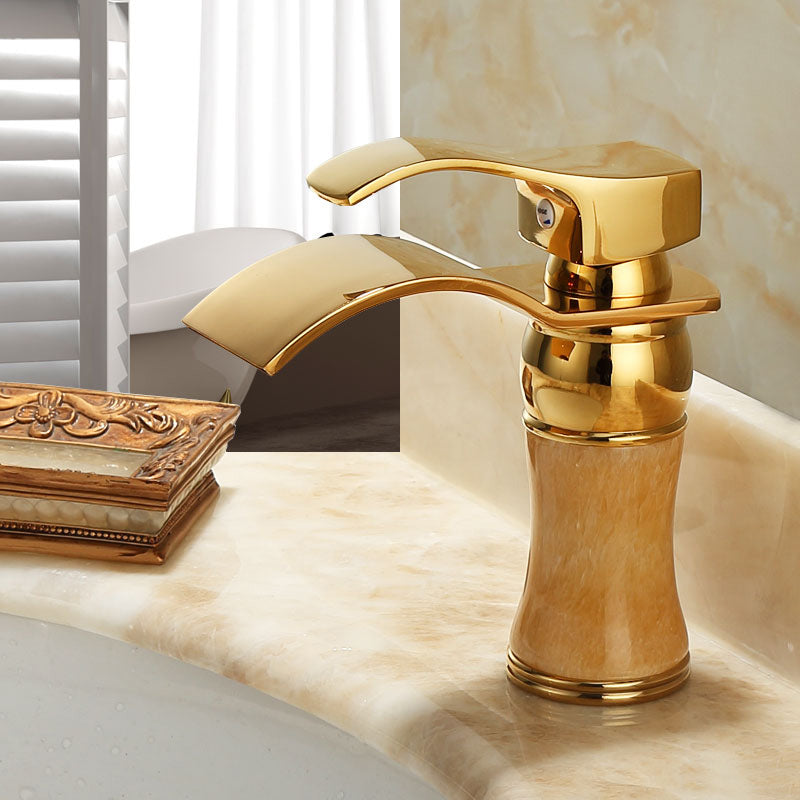 Wall-mounted Copper Roman Bath Faucet Low Arc Roman Bath Faucet Set with Jade