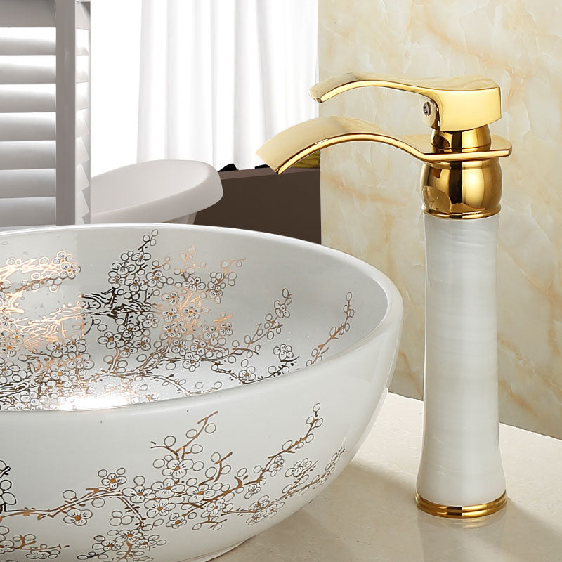 Wall-mounted Copper Roman Bath Faucet Low Arc Roman Bath Faucet Set with Jade