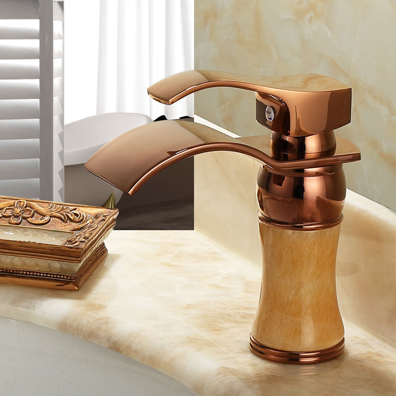 Wall-mounted Copper Roman Bath Faucet Low Arc Roman Bath Faucet Set with Jade