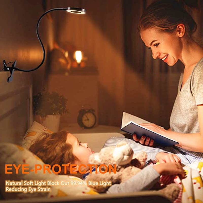 Clip-on Light - Reading lamp with 48 LEDs, 3 color modes and 10 brightness levels, eye protection and flexible gooseneck