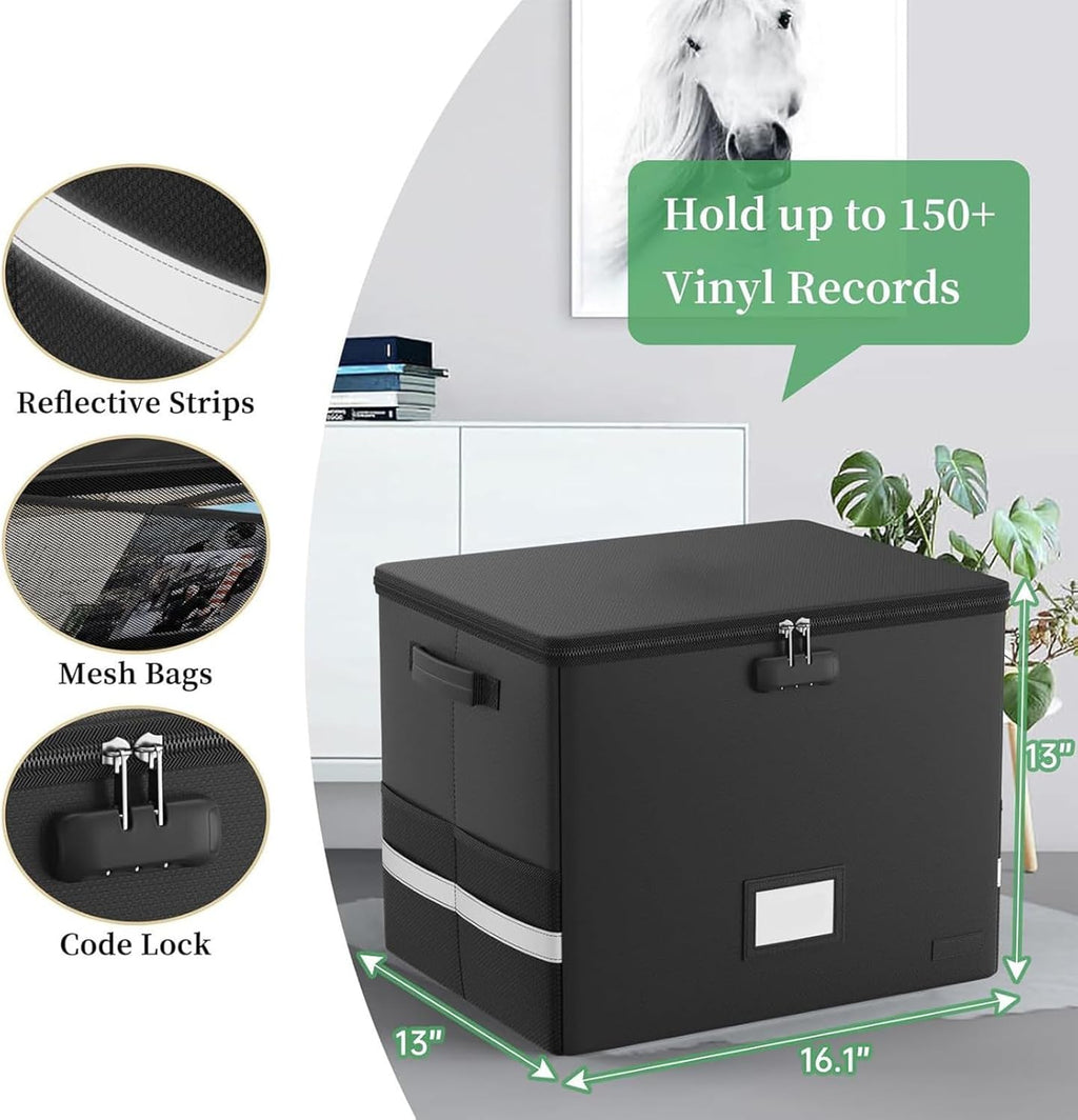 Fireproof Record Storage Case – Waterproof Organizer for 150+ 12-Inch Records – Arcion