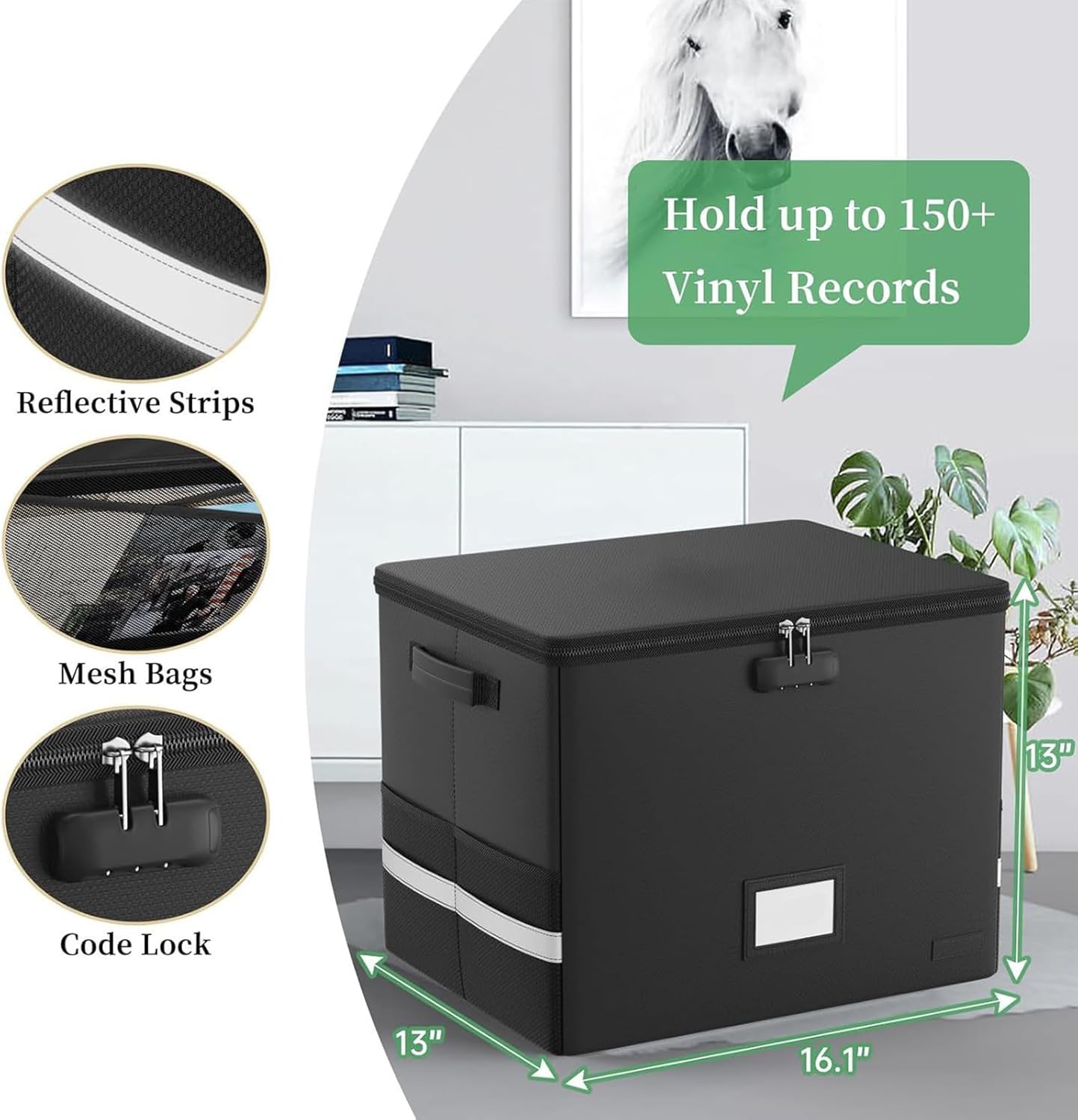 Fireproof Record Storage Case – Waterproof Organizer for 150+ 12-Inch Records – Arcion