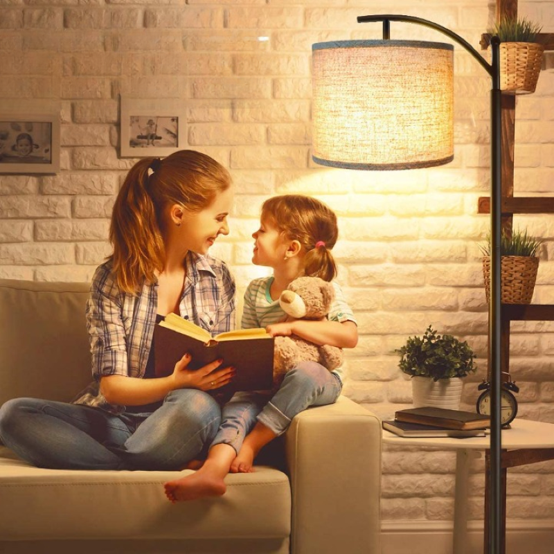 Floor lamp with 3 color temperatures LED bulb, floor lamp high industrial floor lamp reading for bedroom, office, white lampshade included