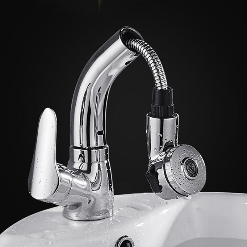 Vessel Sink Bathroom Faucet with Swiveling Spout Single Lever Faucet with Pull-Out Spray