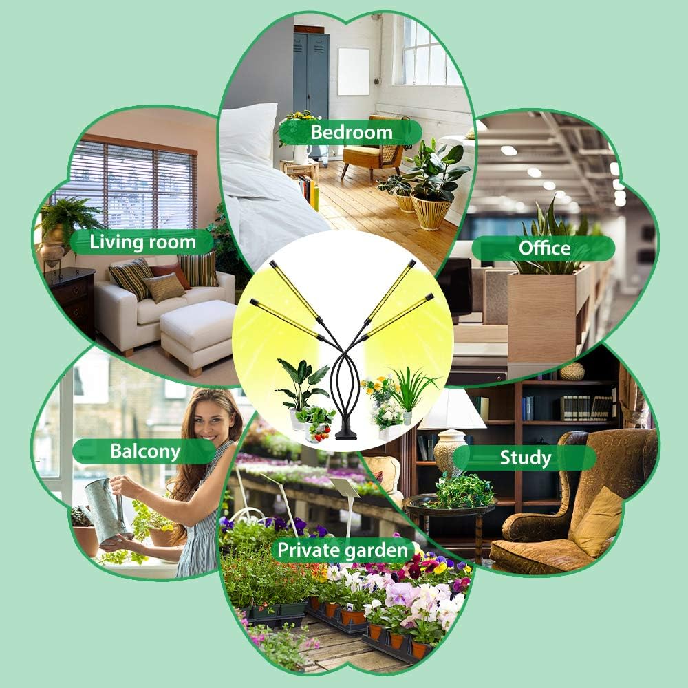 Plant growth light with 4 flexible arms and dimming function for indoor gardens