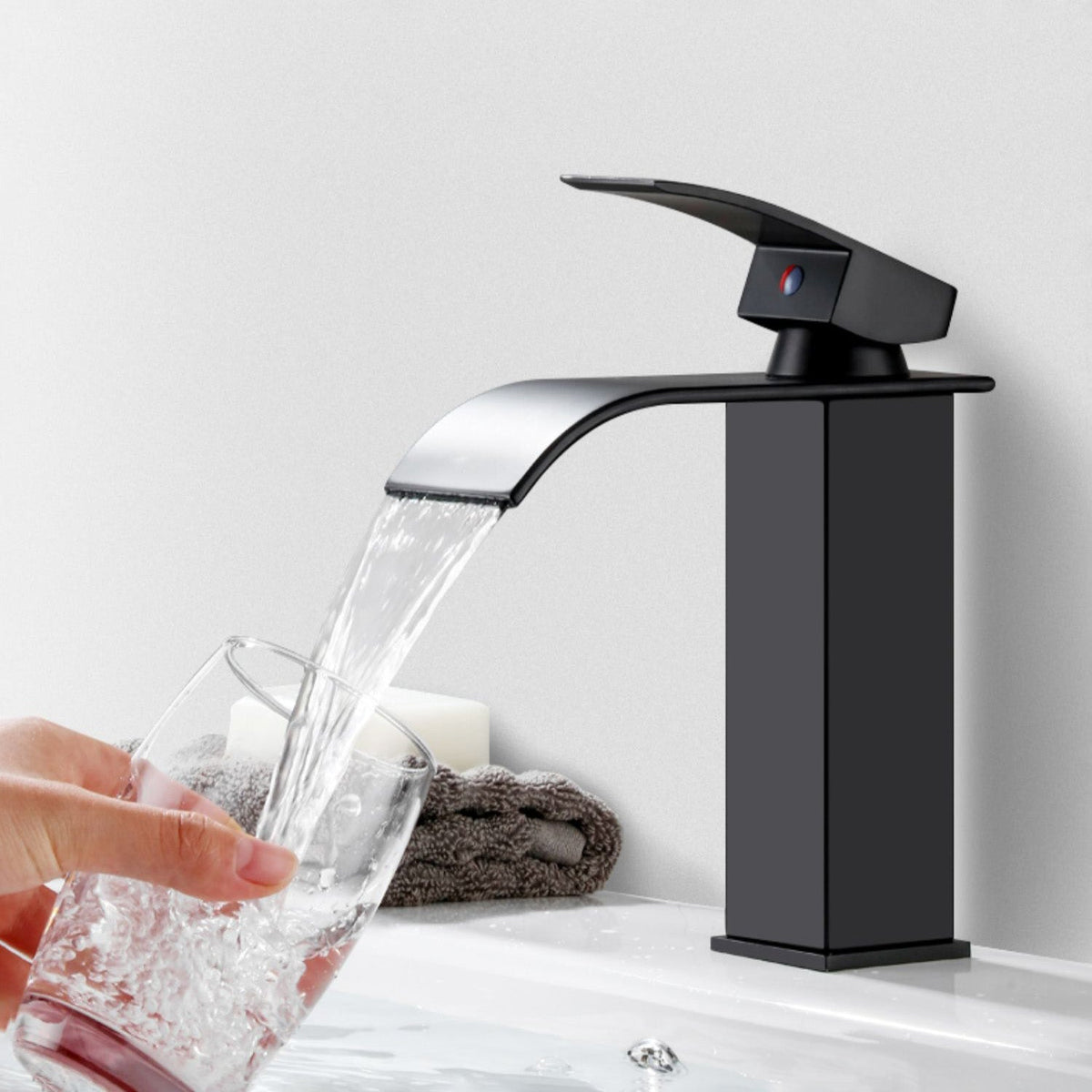 Basin faucet lever handle waterfall outlet bathroom fixture