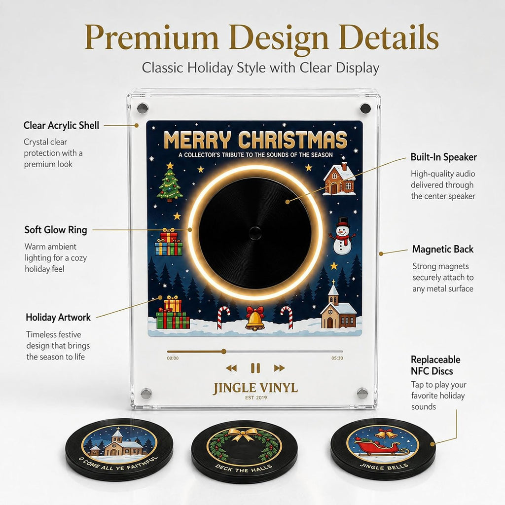 2027 New Magnetic Fridge Record Player, Christmas Magnetic Fridge Vinyl Music Box with 9 NFC Discs