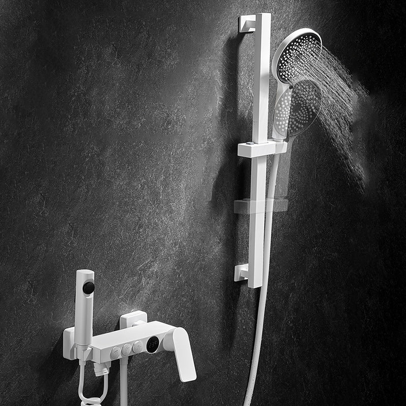 Round Shower Set White Wall Mounted Hand Shower Lever Handle Shower Hose Swiveling Shower Set