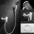 Round Shower Set White Wall Mounted Hand Shower Lever Handle Shower Hose Swiveling Shower Set