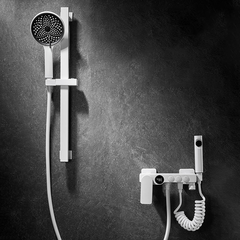 Round Shower Set White Wall Mounted Hand Shower Lever Handle Shower Hose Swiveling Shower Set