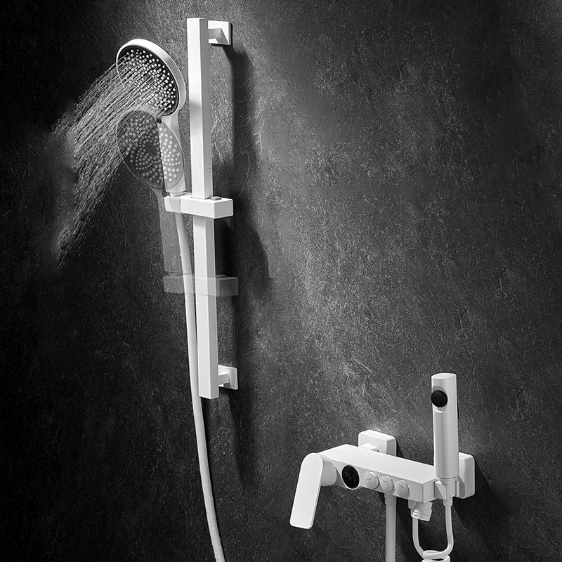 Round Shower Set White Wall Mounted Hand Shower Lever Handle Shower Hose Swiveling Shower Set