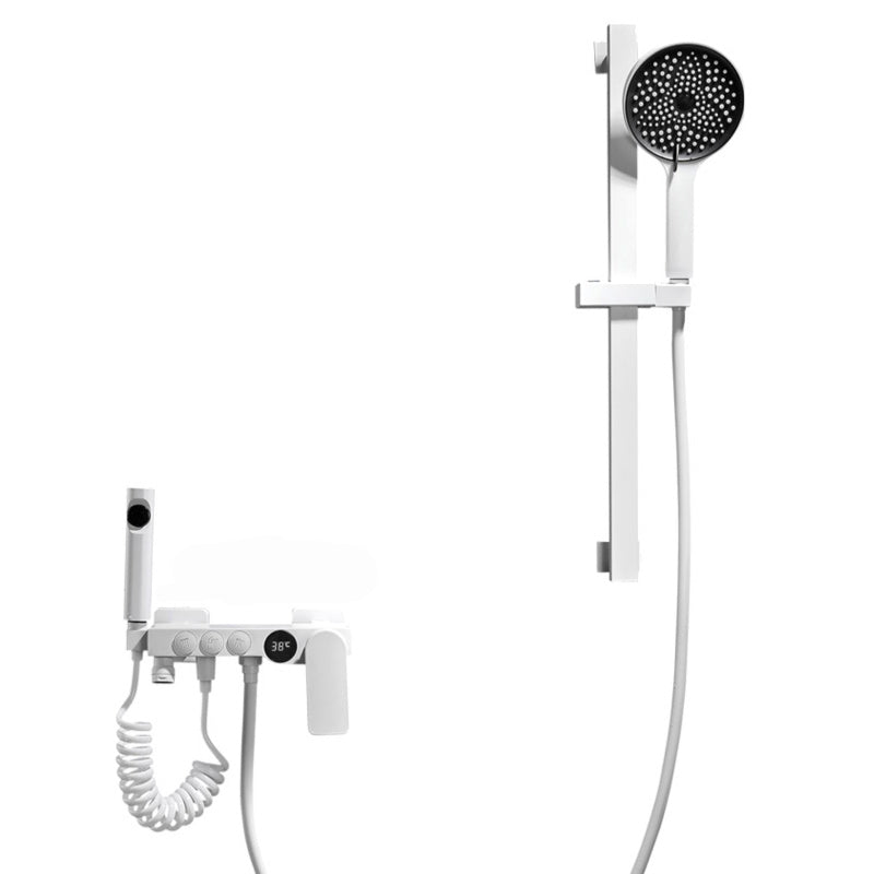 Round Shower Set White Wall Mounted Hand Shower Lever Handle Shower Hose Swiveling Shower Set