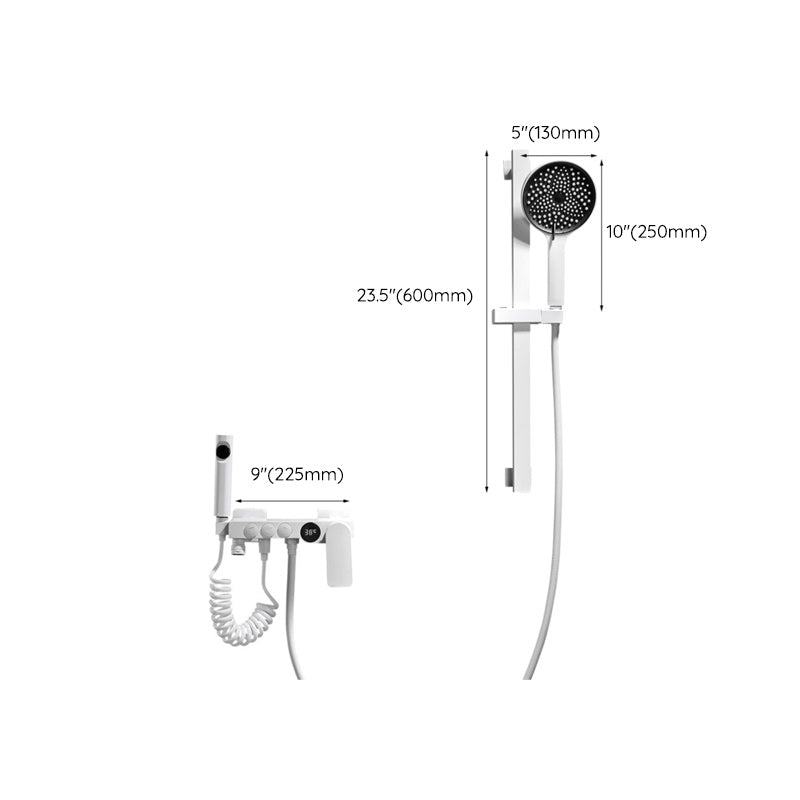 Round Shower Set White Wall Mounted Hand Shower Lever Handle Shower Hose Swiveling Shower Set