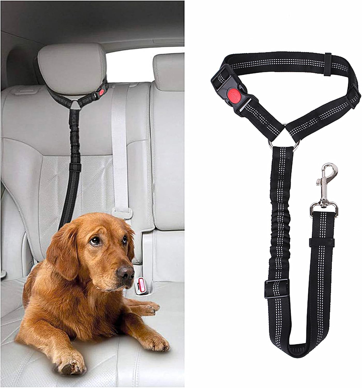 Adjustable Reflective 2-in-1 Dog Car Seatbelt Tether with Headrest Restraint