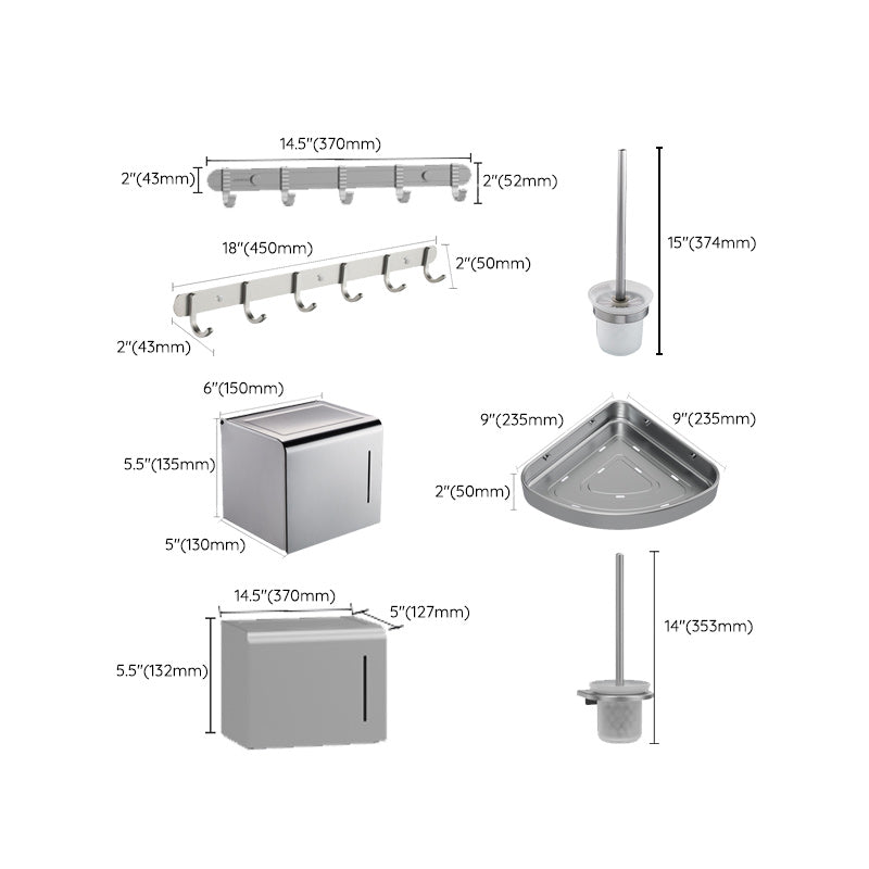 7-piece Bathroom Accessory Set Modern Aluminum Bathroom Set in Silver