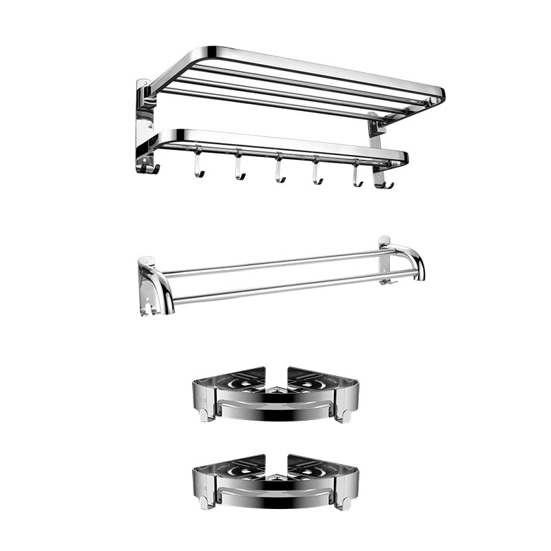 Contemporary bathroom accessory set made of chrome-plated stainless steel with bathrobe hooks/towel rail