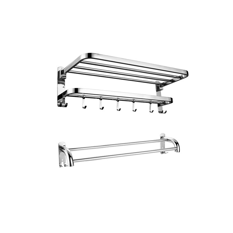 Contemporary bathroom accessory set made of chrome-plated stainless steel with bathrobe hooks/towel rail