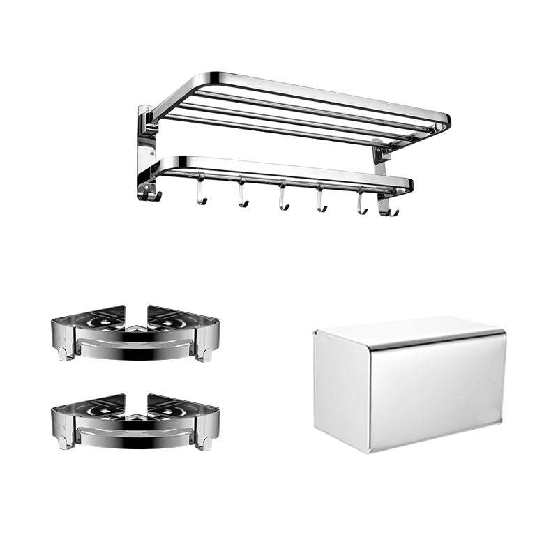 Contemporary bathroom accessory set made of chrome-plated stainless steel with bathrobe hooks/towel rail