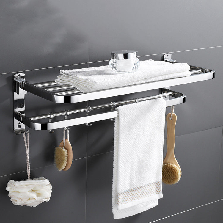 Contemporary bathroom accessory set made of chrome-plated stainless steel with bathrobe hooks/towel rail