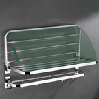 Contemporary bathroom accessory set made of chrome-plated stainless steel with bathrobe hooks/towel rail