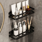 2-piece bathroom shelf made of matte black metal bathroom hardware set