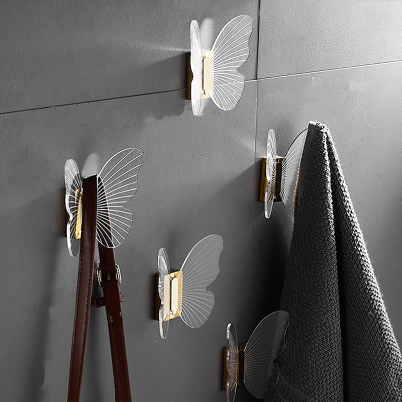 Modern Brass Bathroom Accessory Set Acrylic Butterfly Theme Bathrobe Hooks