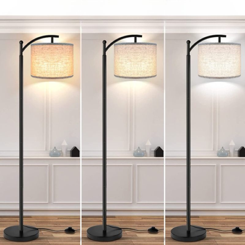 Floor lamp with 3 color temperatures LED bulb, floor lamp high industrial floor lamp reading for bedroom, office, white lampshade included