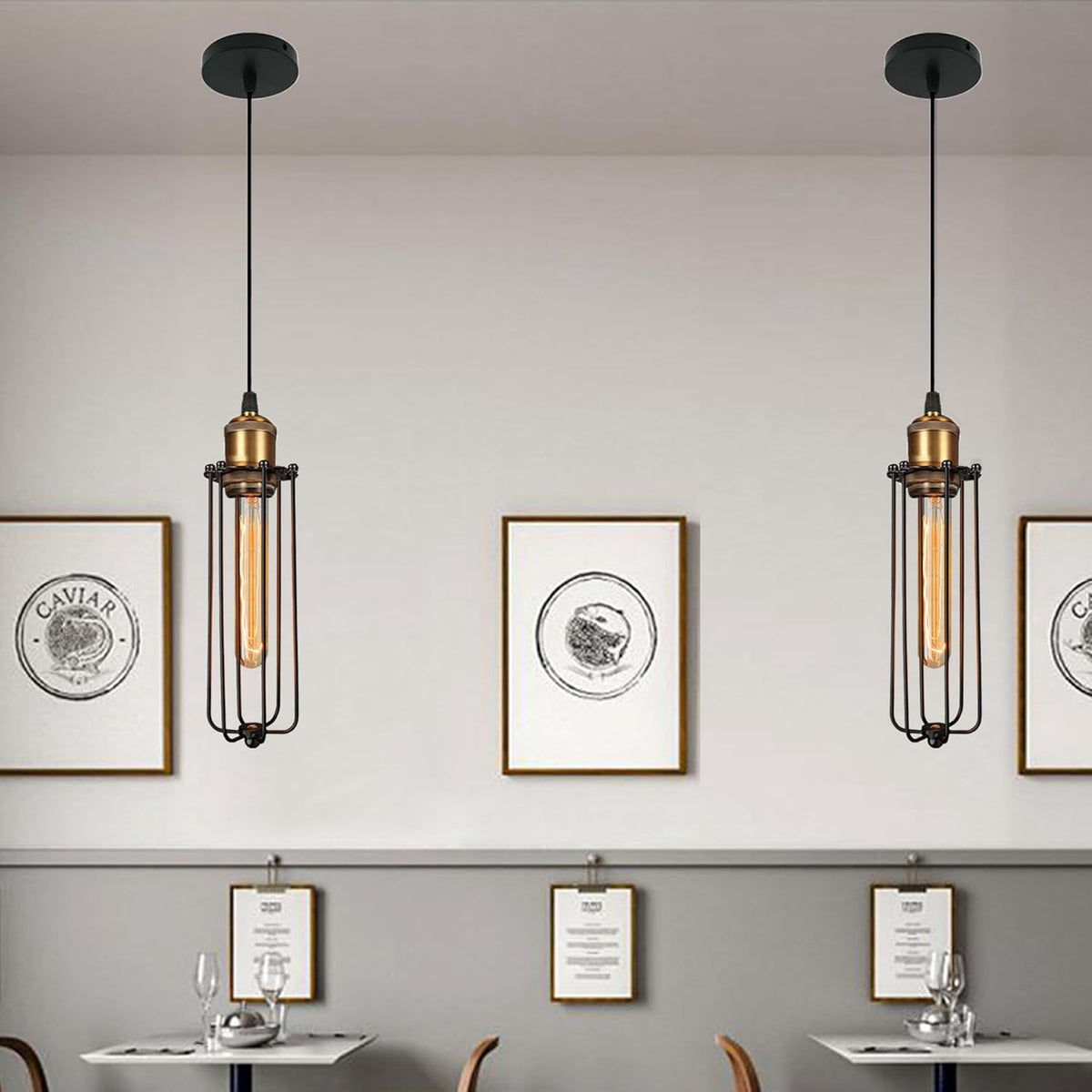 Industrial Pendant Light in Retro Design – Vintage Hanging Lamp with Metal Grid
