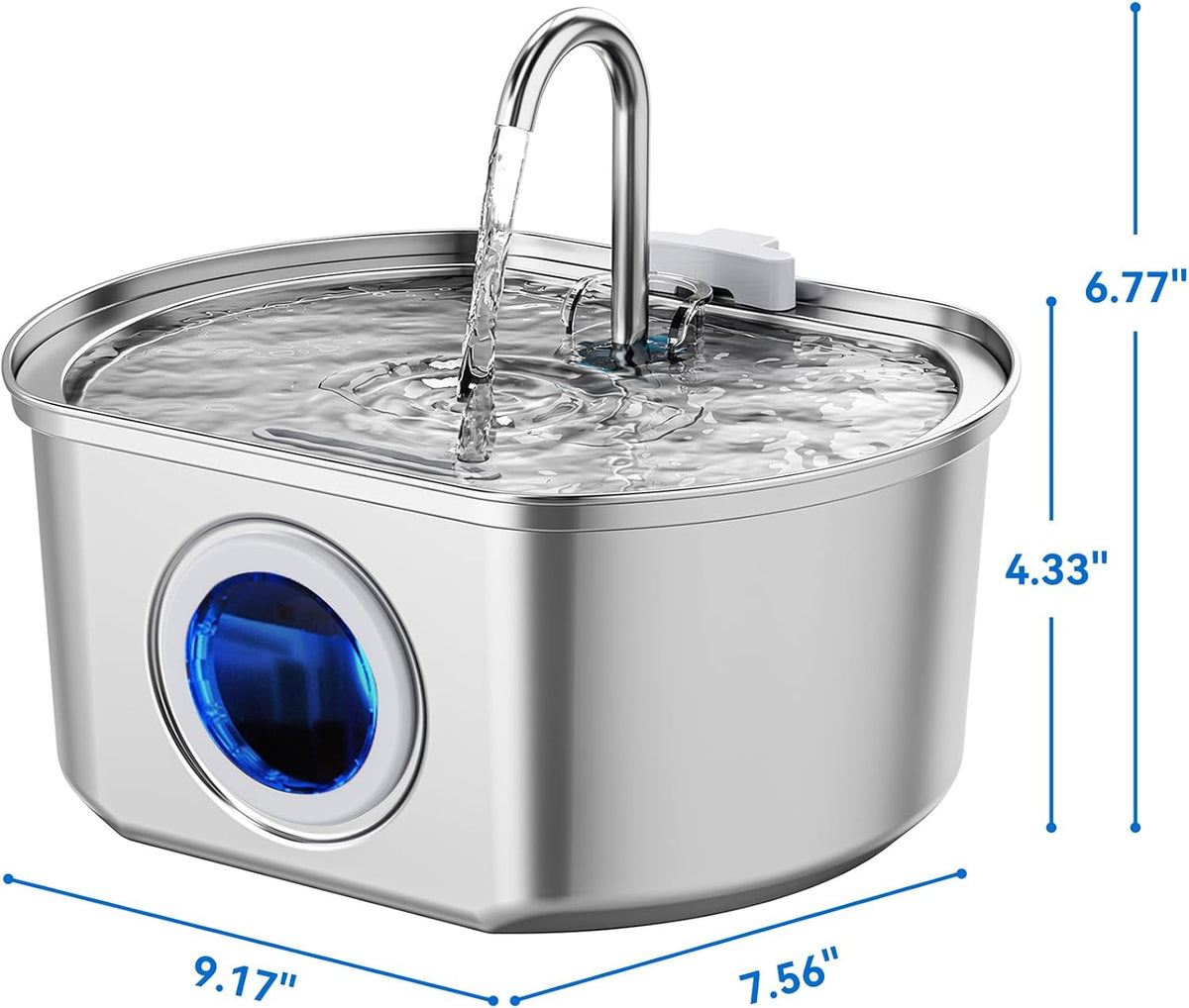 Felindra Cat Drinking Fountain Made of Stainless Steel | Flowing Water for Better Hydration | Quiet & Hygienic | 2.5 L Capacity