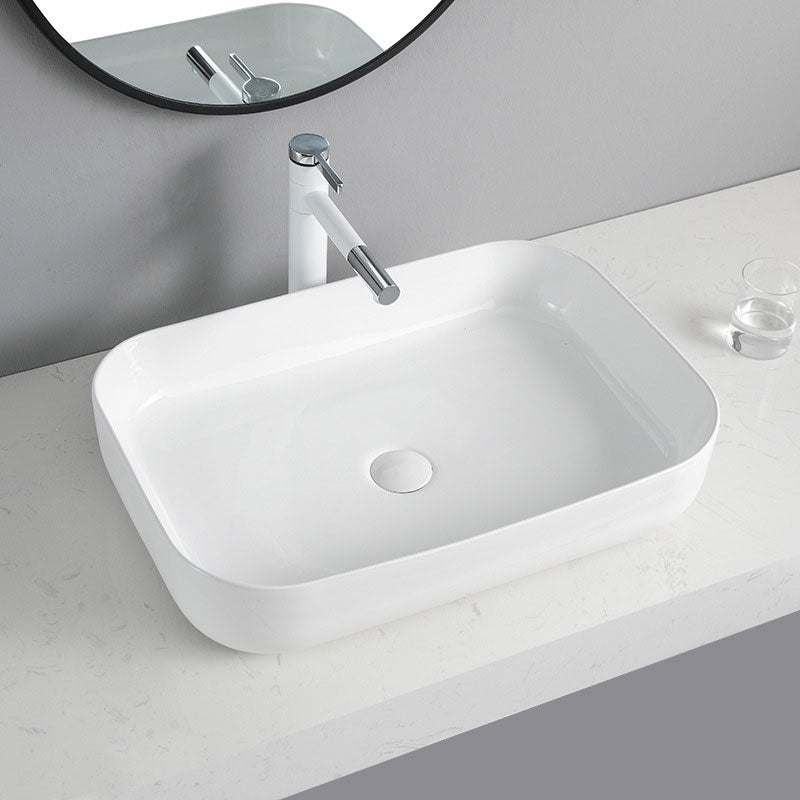 Contemporary Bathroom Sink Porcelain Rectangular Vessel Sink Sink Only
