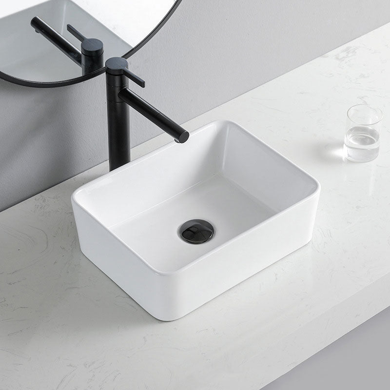 Contemporary Bathroom Sink Porcelain Rectangular Vessel Sink Sink Only