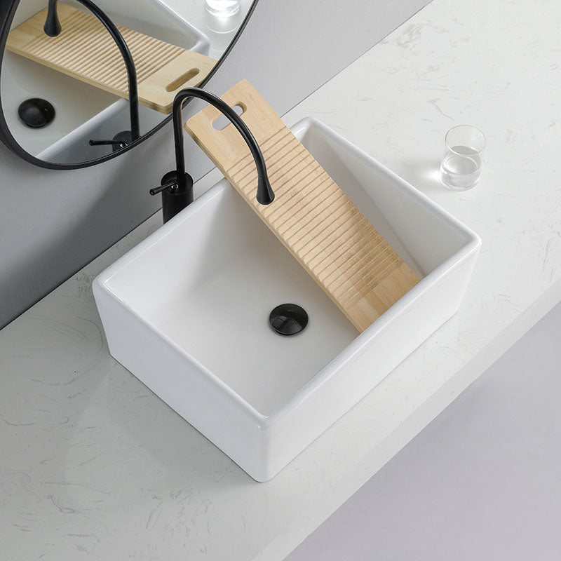 Contemporary Bathroom Sink Porcelain Rectangular Vessel Sink Sink Only