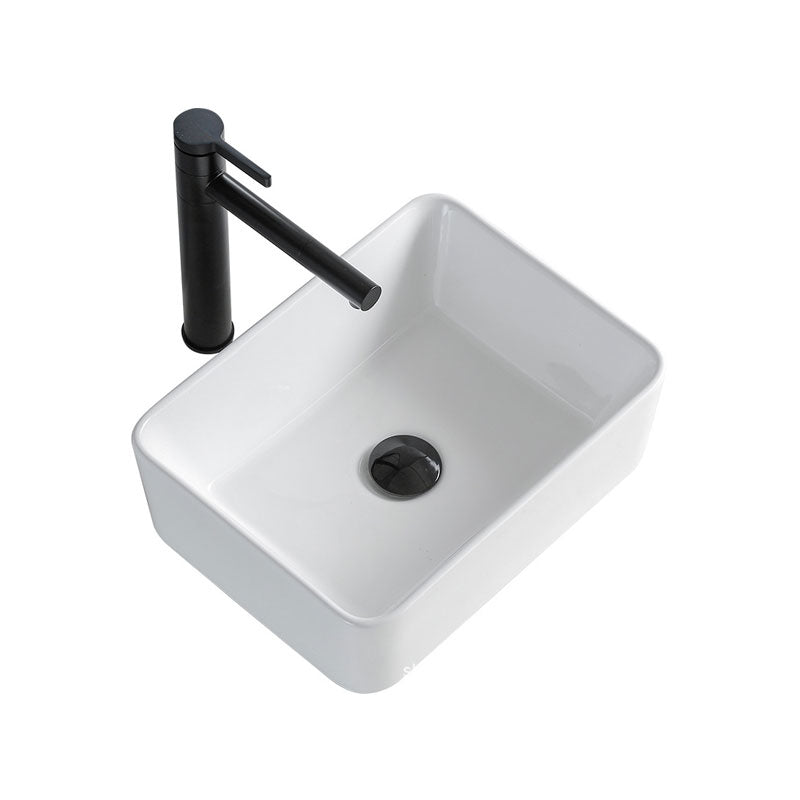Contemporary Bathroom Sink Porcelain Rectangular Vessel Sink Sink Only