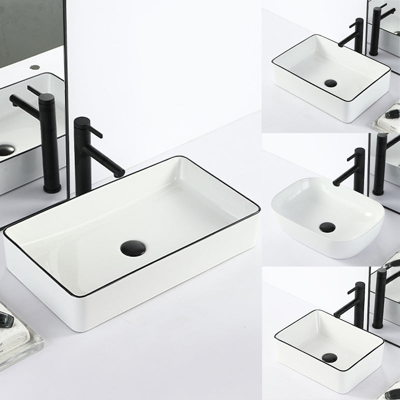 Contemporary sink with pop-up drain porcelain rectangular basin