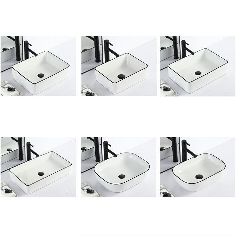 Contemporary sink with pop-up drain porcelain rectangular basin