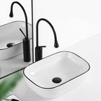 Contemporary sink with pop-up drain porcelain rectangular basin