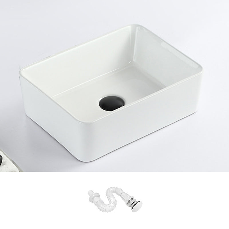 Contemporary sink with pop-up drain porcelain rectangular basin