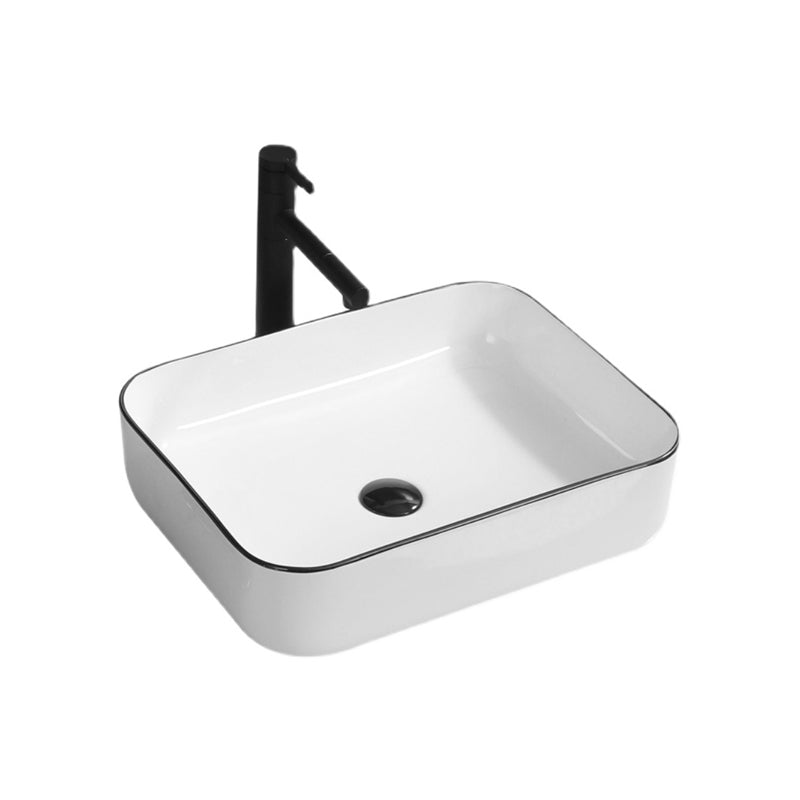 Contemporary sink with pop-up drain porcelain rectangular basin