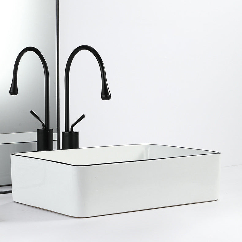 Contemporary sink with pop-up drain porcelain rectangular basin
