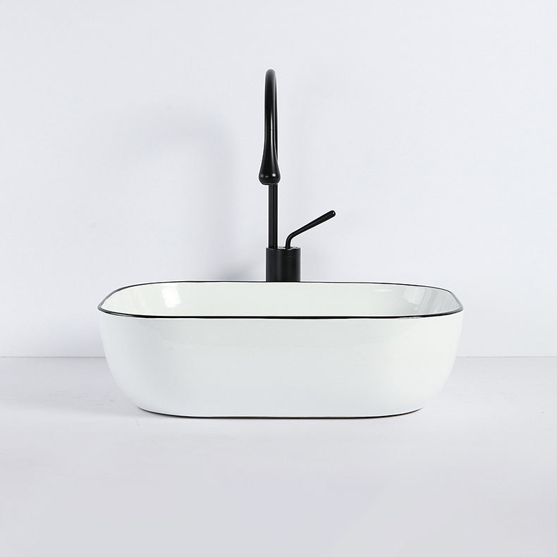 Contemporary sink with pop-up drain porcelain rectangular basin