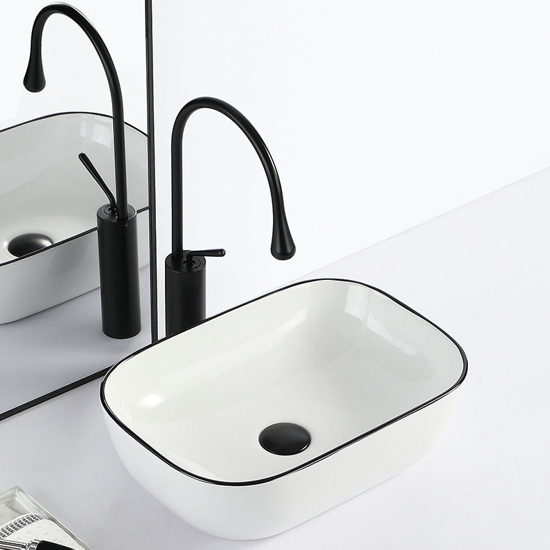 Contemporary sink with pop-up drain porcelain rectangular basin
