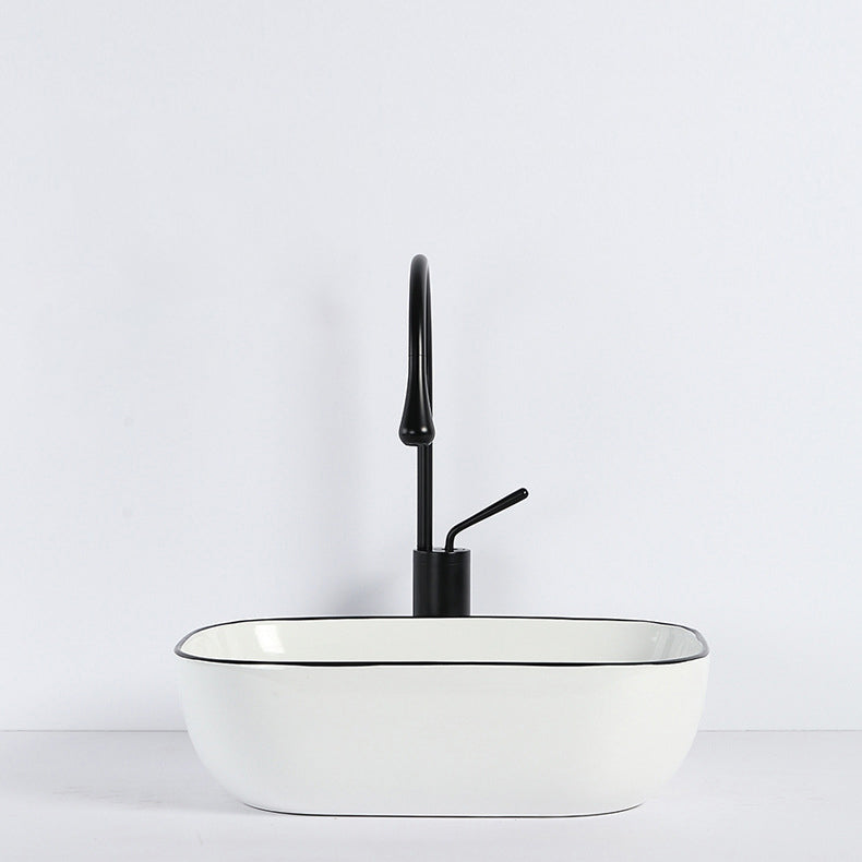 Contemporary sink with pop-up drain porcelain rectangular basin