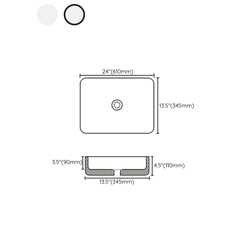 Contemporary sink with pop-up drain porcelain rectangular basin