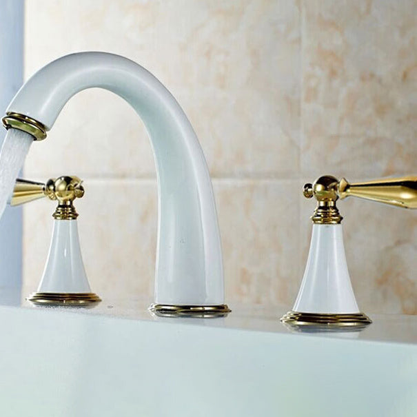 Copper Deck-Mounted Roman Bathtub Faucet Low Arc Roman Bathtub Faucet Set