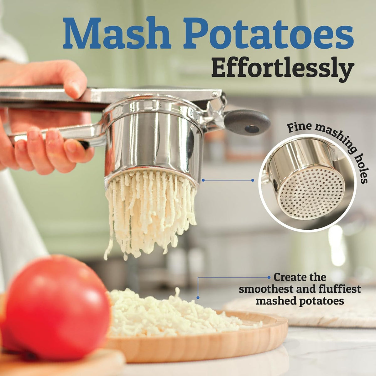 PureMasher Pro Stainless Steel Potato Masher 15oz | Extra Large Capacity | For Mashed Potatoes, Vegetables & Fruits | Lump-Free & Durable