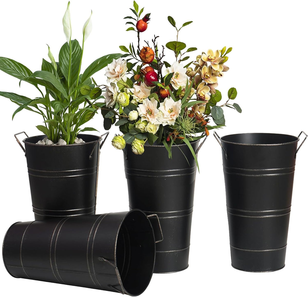 Retro Iron Flower Bucket with Handles – Decorative Metal Flower Pot for Home